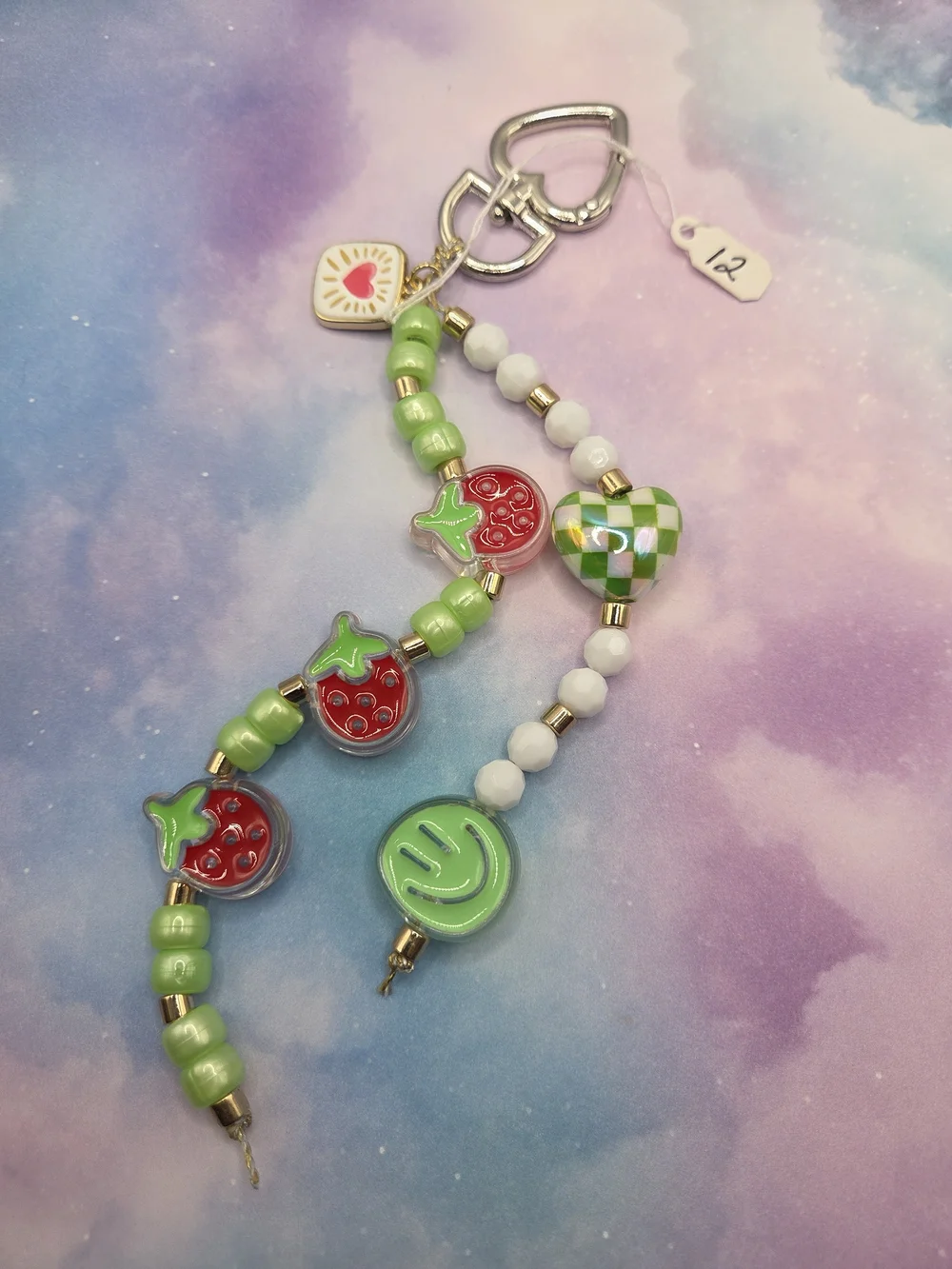 Cute Green & Red Kids Beaded Keychain Strap